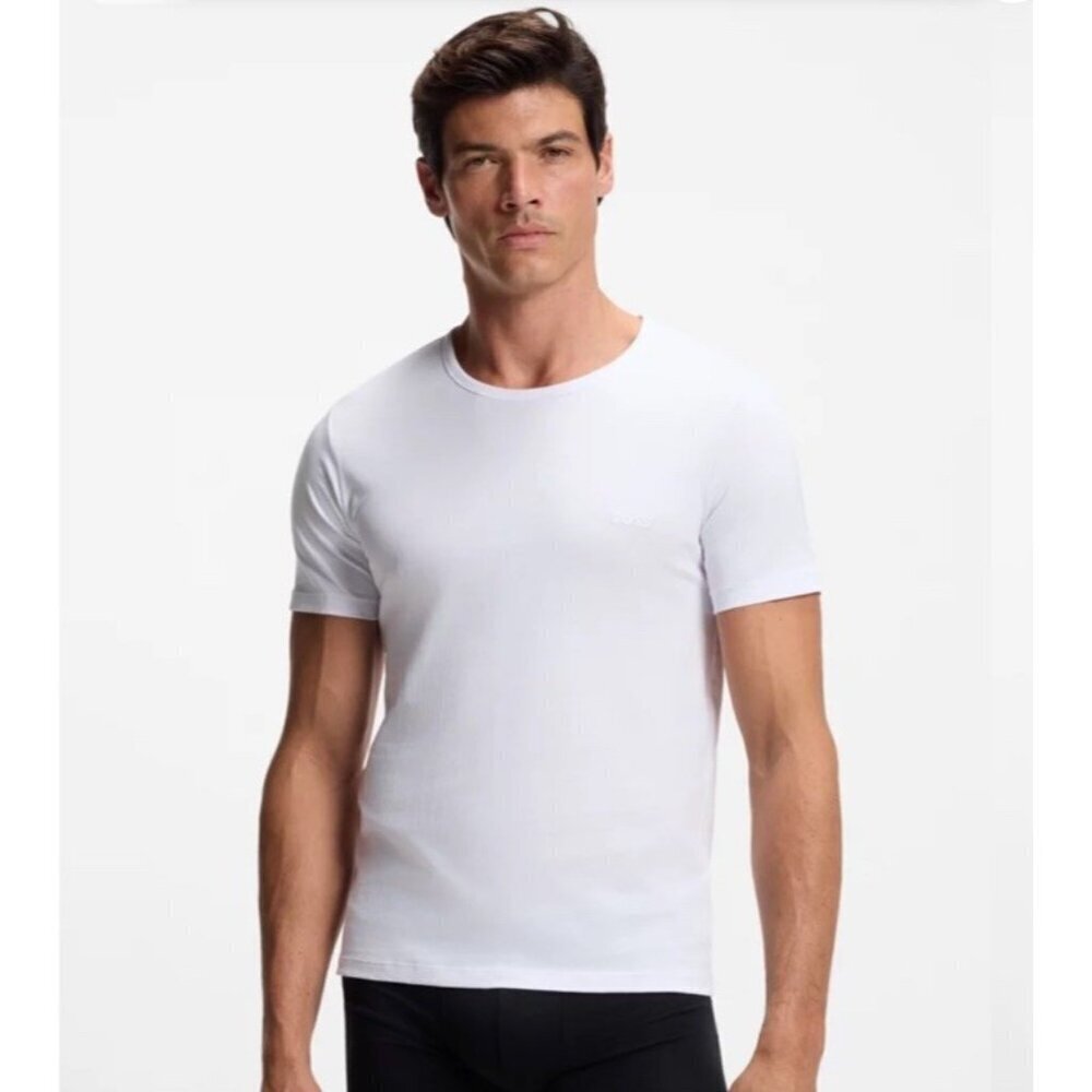 Hugo Boss Men’s XL White Cotton Logo T-Shirt Crew Neck Short Sleeve Casual Top